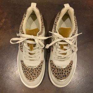 Women’s cream and leopard sneakers, size 9